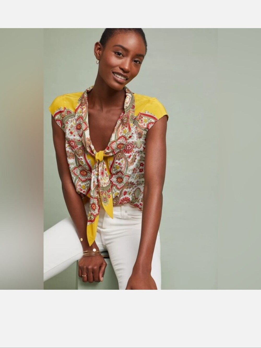 Anthropologie Maeve Silk Floral Open Back Front Tie